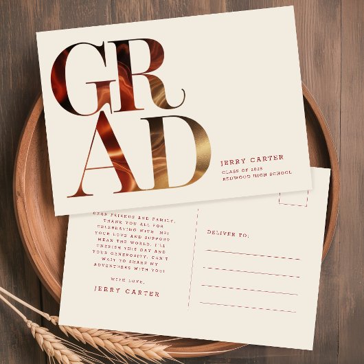 Carte Postale Rétro Script Simple Diplômé Lycée Remise des diplô