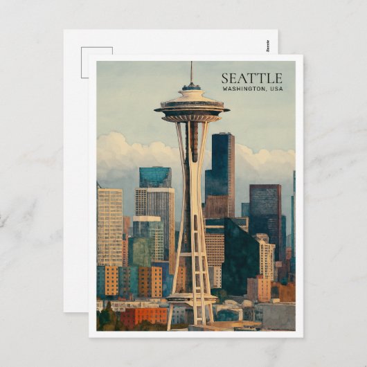 Carte postale Retro Seattle Skyline (Devant / Derrière)