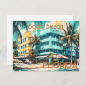 Carte postale Retro South Beach Miami Floride (Devant / Derrière)