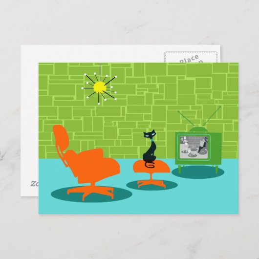 Carte Postale Rétro Space Age Kitty (Devant / Derrière)