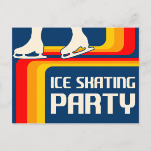 Carte Postale rétro stripes glace patinage invitation