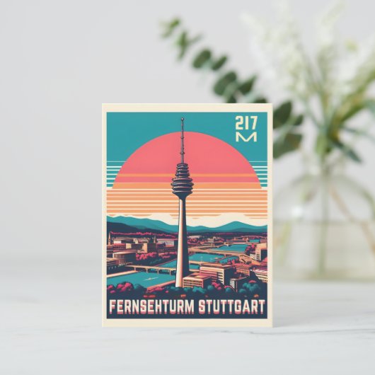 Carte Postale Retro Stuttgart TV Tower Fernsehturm cadeau allema (Debout devant)