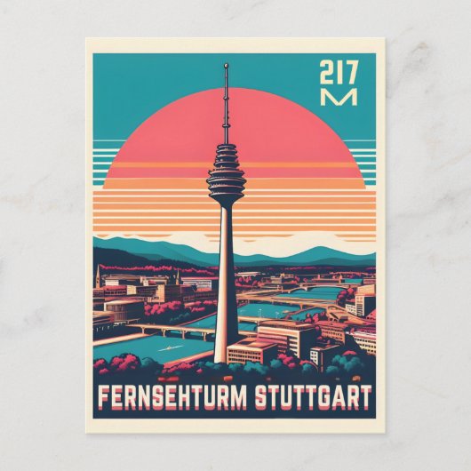 Carte Postale Retro Stuttgart TV Tower Fernsehturm cadeau allema (Devant)