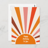 Carte Postale Retro Sun Rays Burset Orange Anniversaire (Devant / Derrière)