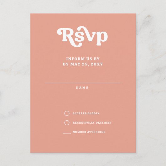 Carte Postale Retro Super les années 70 rose pâle Blush QR RSVP (Devant)