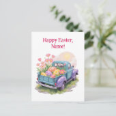 Carte Postale Retro Teal & Purple Truck with Easter Eggs (Debout devant)