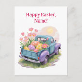 Carte Postale Retro Teal & Purple Truck with Easter Eggs (Devant)