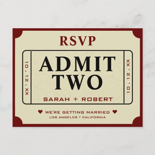 Carte Postale Retro Theater Admettre Deux Billet Mariage de Stub (Devant)