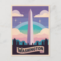 Retro Travel 80s Neon Washington Monument Lofi Art
