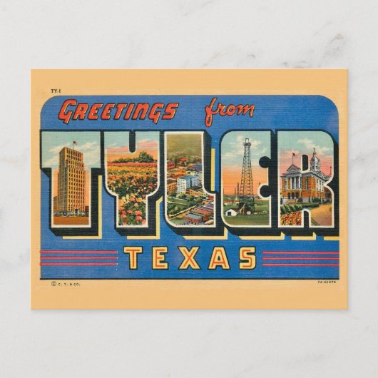 Carte postale rétro Tyler TX (Devant)