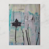 Carte Postale Rétro Un bateau et un oiseau Noir Blanc Bleu (Devant)