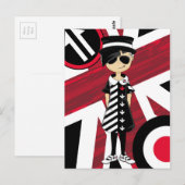 Carte Postale Retro Union Jack Mod Girl (Devant / Derrière)