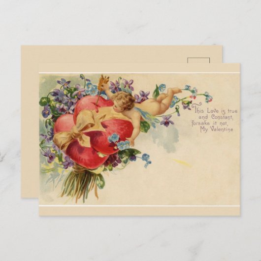 Carte Postale Rétro Valentine Cupid Vrai et Constant Amour (Devant / Derrière)
