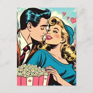 Carte Postale Retro Valentine's Love Couple Comics