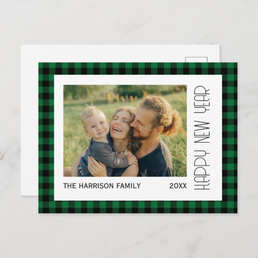 Carte Postale Retro Vert Noir En vichy Plaqué Nouvelle Année Pho (Devant / Derrière)