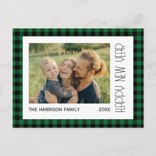Carte Postale Retro Vert Noir En vichy Plaqué Nouvelle Année Pho (Devant)