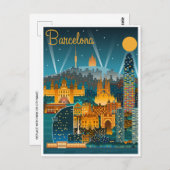 Carte Postale Retro vintage Barcelone Espagne Travel Art (Devant / Derrière)