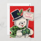 Carte postale Retro vintage Christmas snowman Holi (Devant / Derrière)