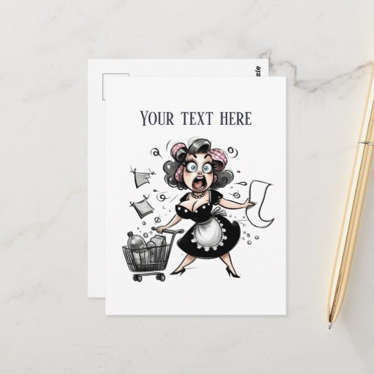 Carte Postale retro vintage dame ajouter du texte (Devant/Arrière en situation)