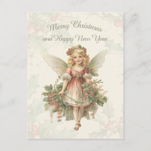 Carte Postale Retro Vintage fille Angel Noël Holly