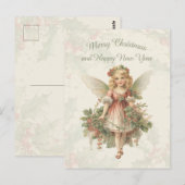Carte Postale Retro Vintage fille Angel Noël Holly (Devant / Derrière)
