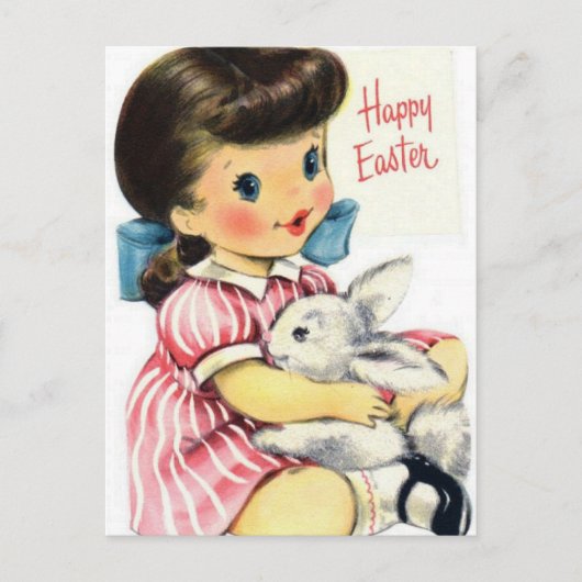 Carte postale rétro vintage lapin de Pâques fille (Devant)