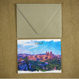 Carte Postale Retro Vintage Malte panorama Aquarelle vue