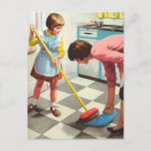 Carte Postale rétro vintage Maman Nettoyage (Devant)