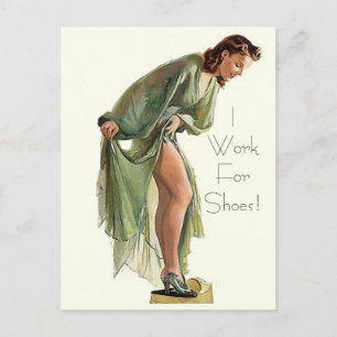 Carte Postale Retro Vintage Pin-up shoes I work for Postcard