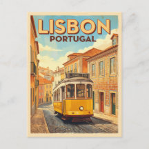 Retro Vintage Travel Lisbon Portugal Yellow Tram
