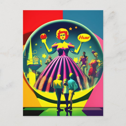 Carte Postale Retro Visite du musée du cirque Pop Art (Devant)