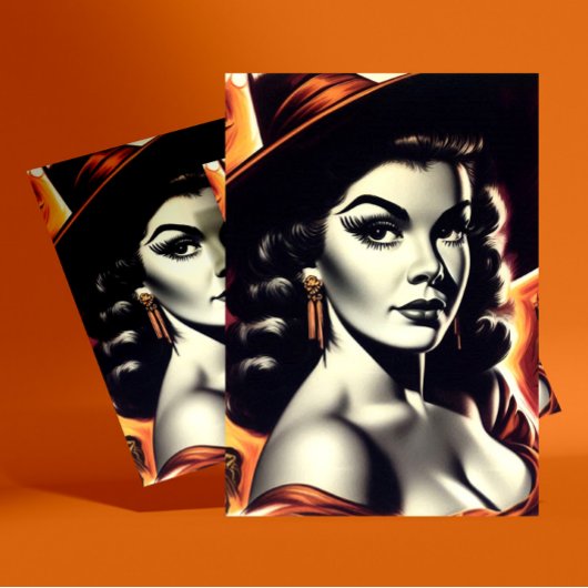 Carte Postale Retro Witch Pin-up