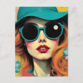 Carte Postale Retro Woman Matching Sunglasses and Hat (Devant)