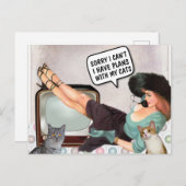 CARTE POSTALE RETRO WOMAN SORRY CAN'T PLANS WITH CATS POSTCARDS (Devant / Derrière)