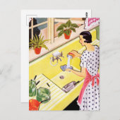 Carte Postale Retro Woman Washing Plats (Devant / Derrière)