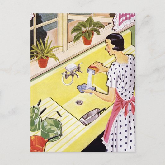 Carte Postale Retro Woman Washing Plats (Devant)