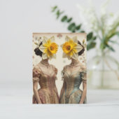 Carte Postale Retro Women With Daffodil Heads (Debout devant)