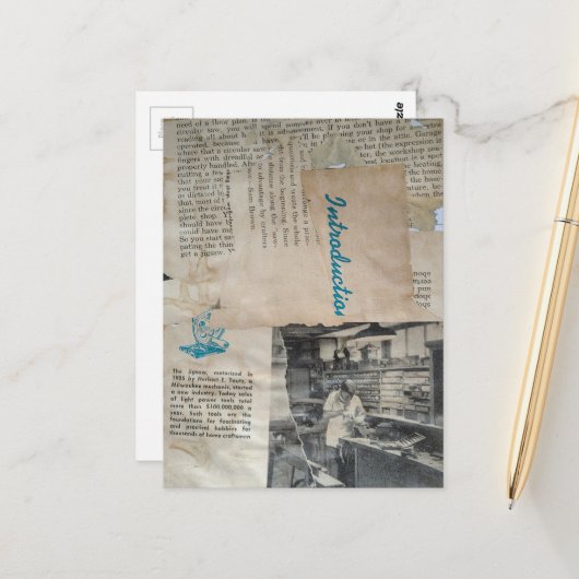 Carte Postale Retro Woodworking Intro Mixed Media Collage  (Devant/Arrière en situation)