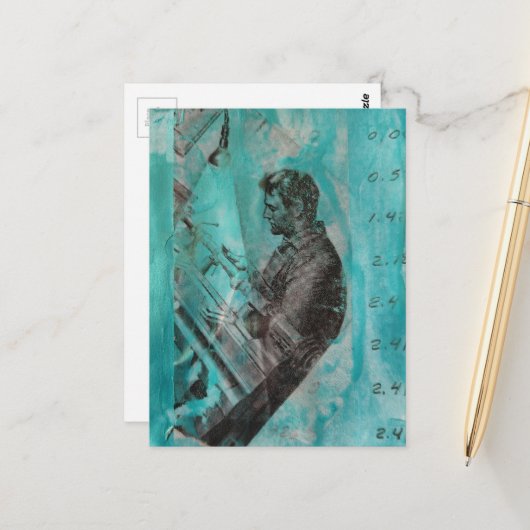 Carte Postale Retro Woodworking Man on a Blue Background (Devant/Arrière en situation)