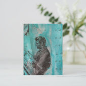 Carte Postale Retro Woodworking Man on a Blue Background (Debout devant)