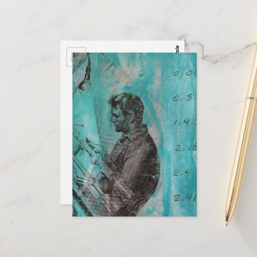 Carte Postale Retro Woodworking Man on a Blue Background (Devant/Arrière en situation)