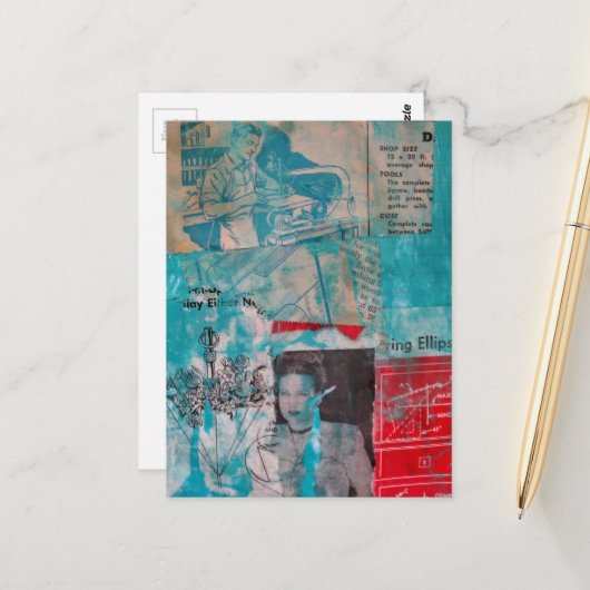 Carte Postale Retro Woodworking Woman and Man Collage (Devant/Arrière en situation)