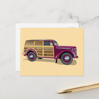 Carte Postale Retro woody wagon delivery truck 