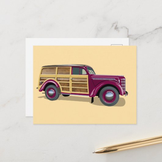 Carte Postale Retro woody wagon delivery truck  (Devant/Arrière en situation)