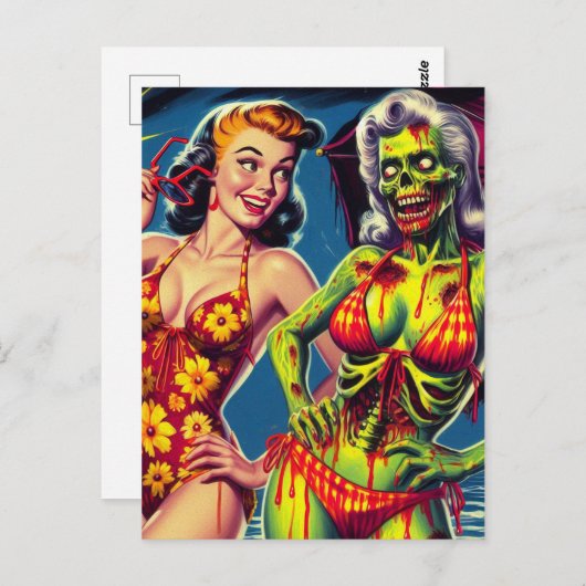 Carte Postale Retro Zombie Pin-up (Devant / Derrière)