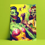 Carte Postale Retro Zombie Pin-up