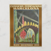 Carte postale rétrofuturiste de l'Expo Bcn 1929