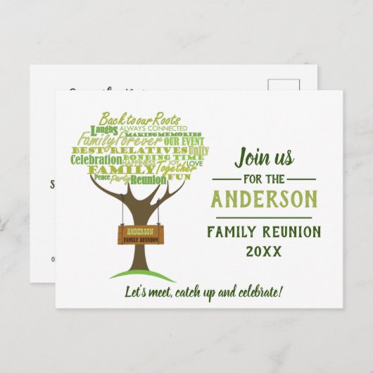 Carte Postale Retrouvailles familiales vertes Enregistrer la dat (Devant / Derrière)