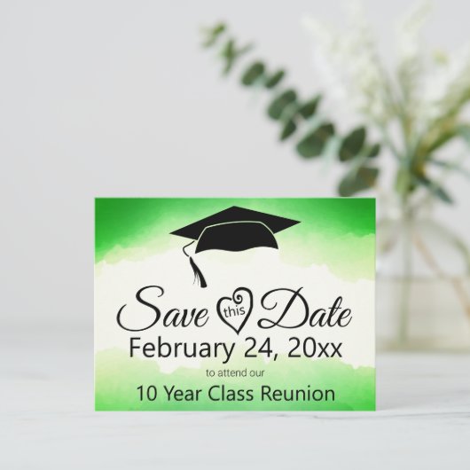 Carte Postale Réunion de classe aquarelle verte Enregistrez la d (Debout devant)