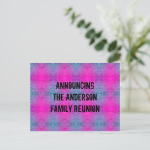 Carte Postale Réunion de famille Neon Rose Bleu Tie-Dye Annonce